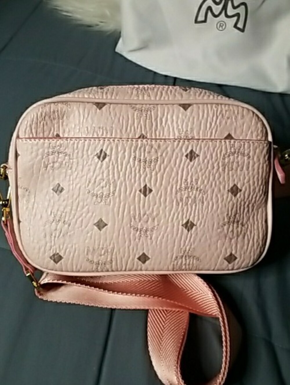 MCM Pale Pink Logo Crossbody Camera Bag with Gold Plaque - Picture 5 of 13